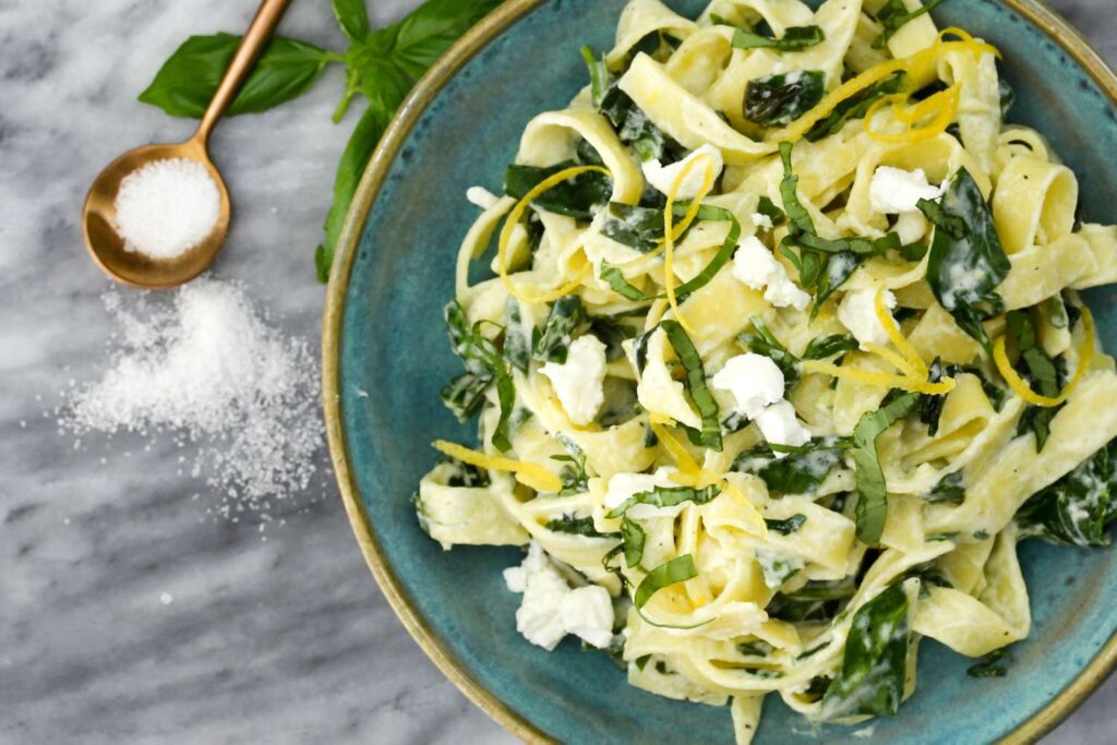 Pasta with Asparagus, Goat Cheese, and Lemon