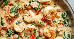 Shrimp pasta recipe with lemon garlic butter sauce Tuscan style