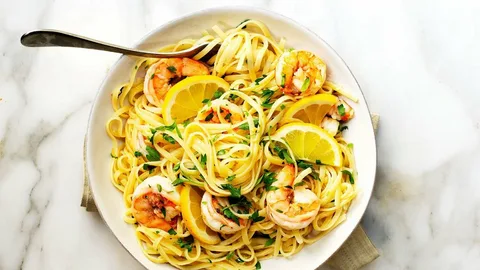 Shrimp pasta recipe with lemon garlic butter sauce Tuscan style